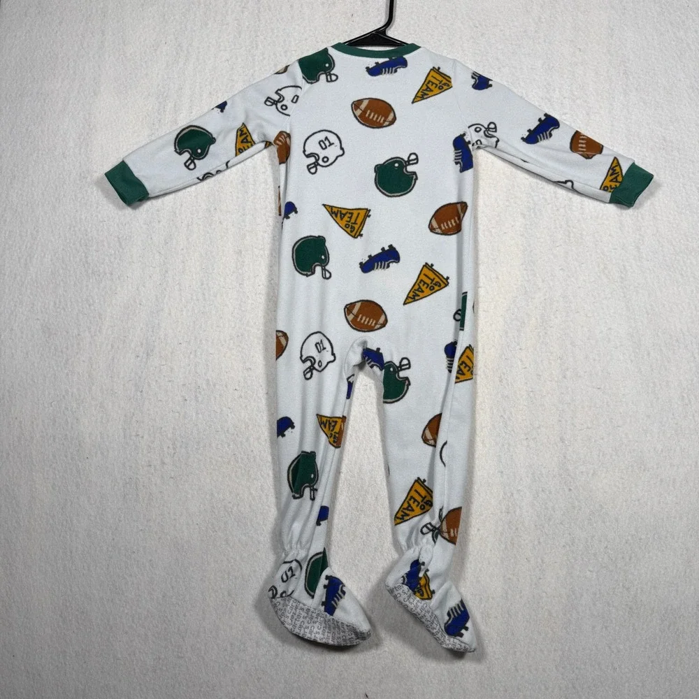 Carters Toddler Boys 3T Fleece Footed Pajamas Sports Football Helmet White Green